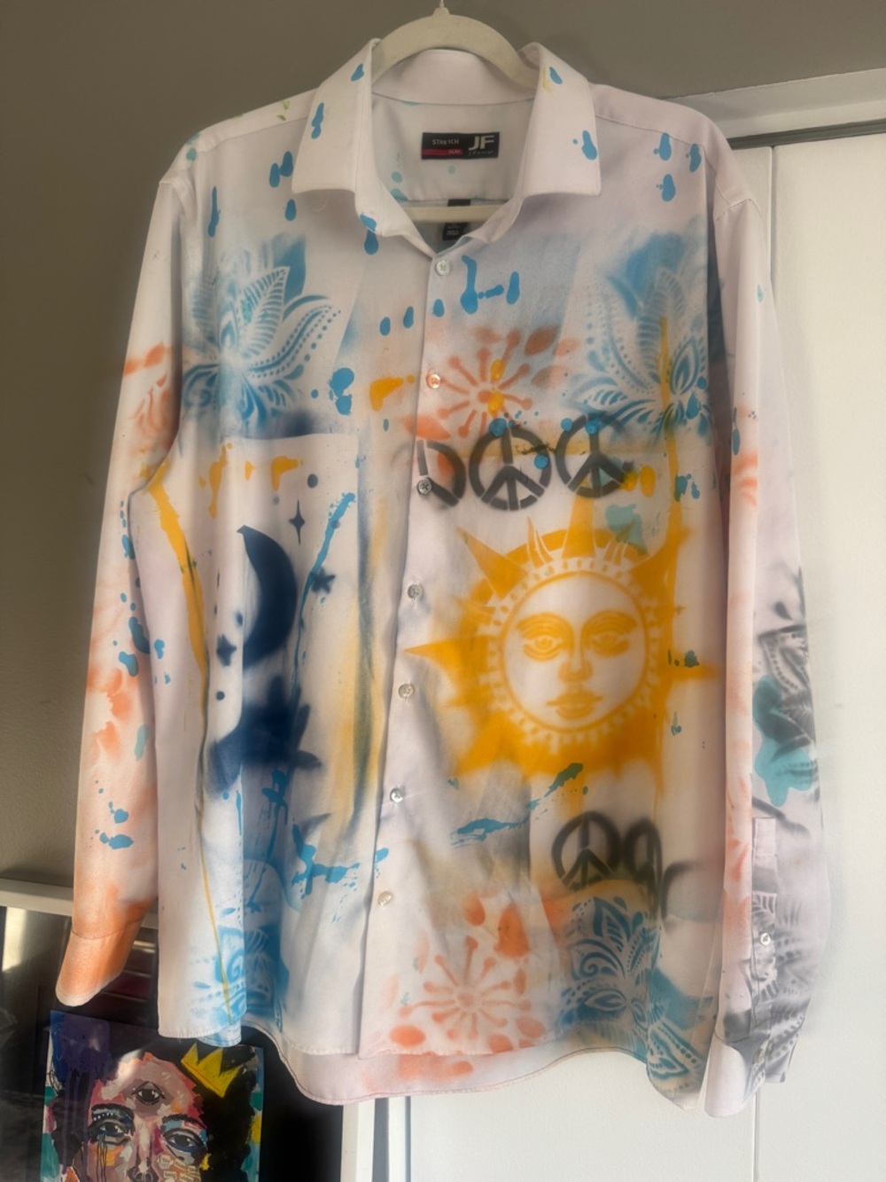 SOLD! Upcycled Office Graffiti Button Down - One-of-a-Kind Wearable Art sz XL